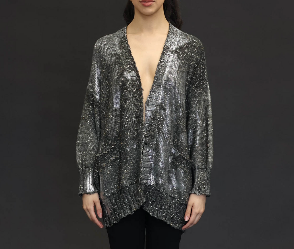 Metallic Knots Avant Toi Cotton Cardigan with Lamination