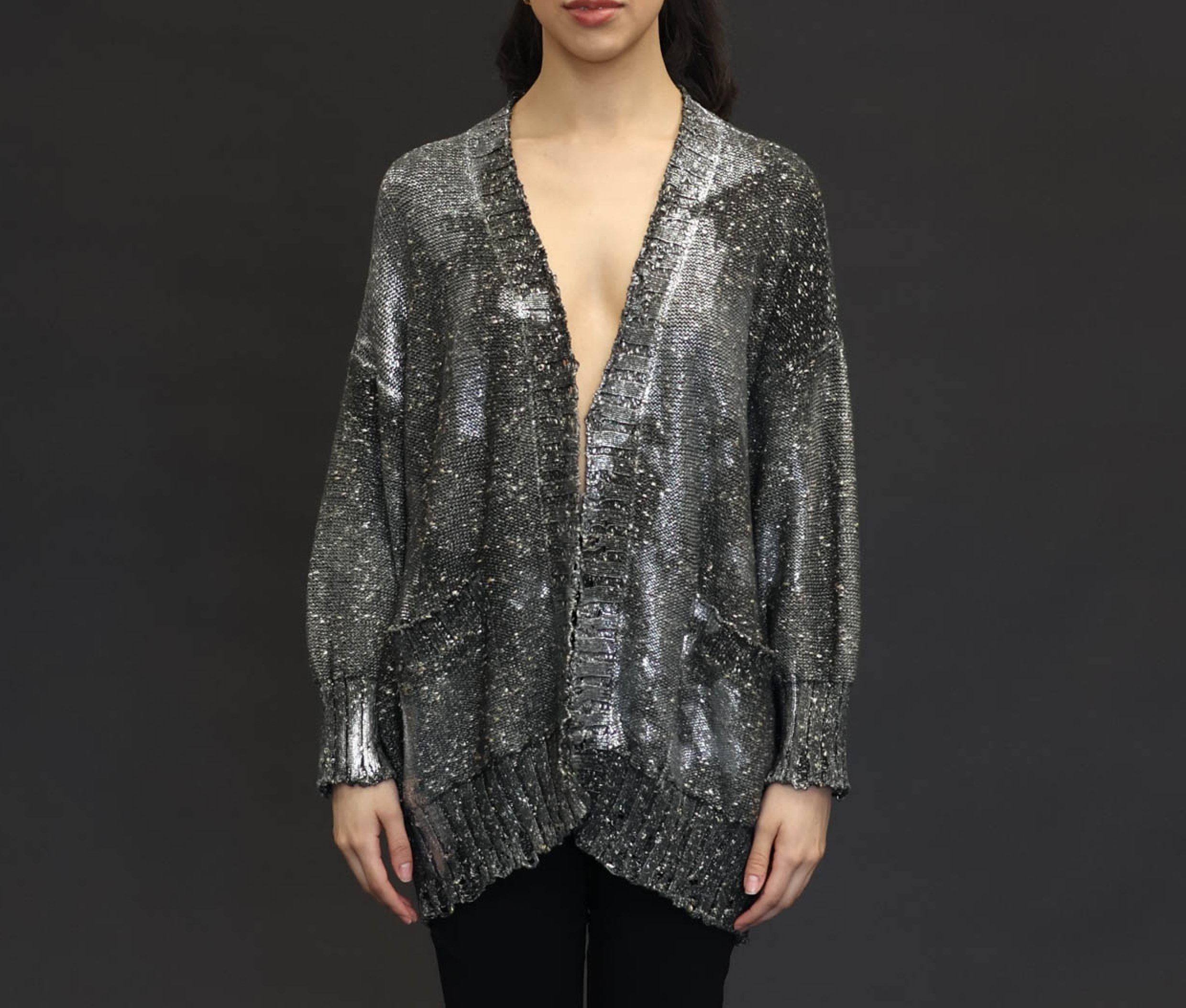 Metallic Knots Avant Toi Cotton Cardigan with Lamination