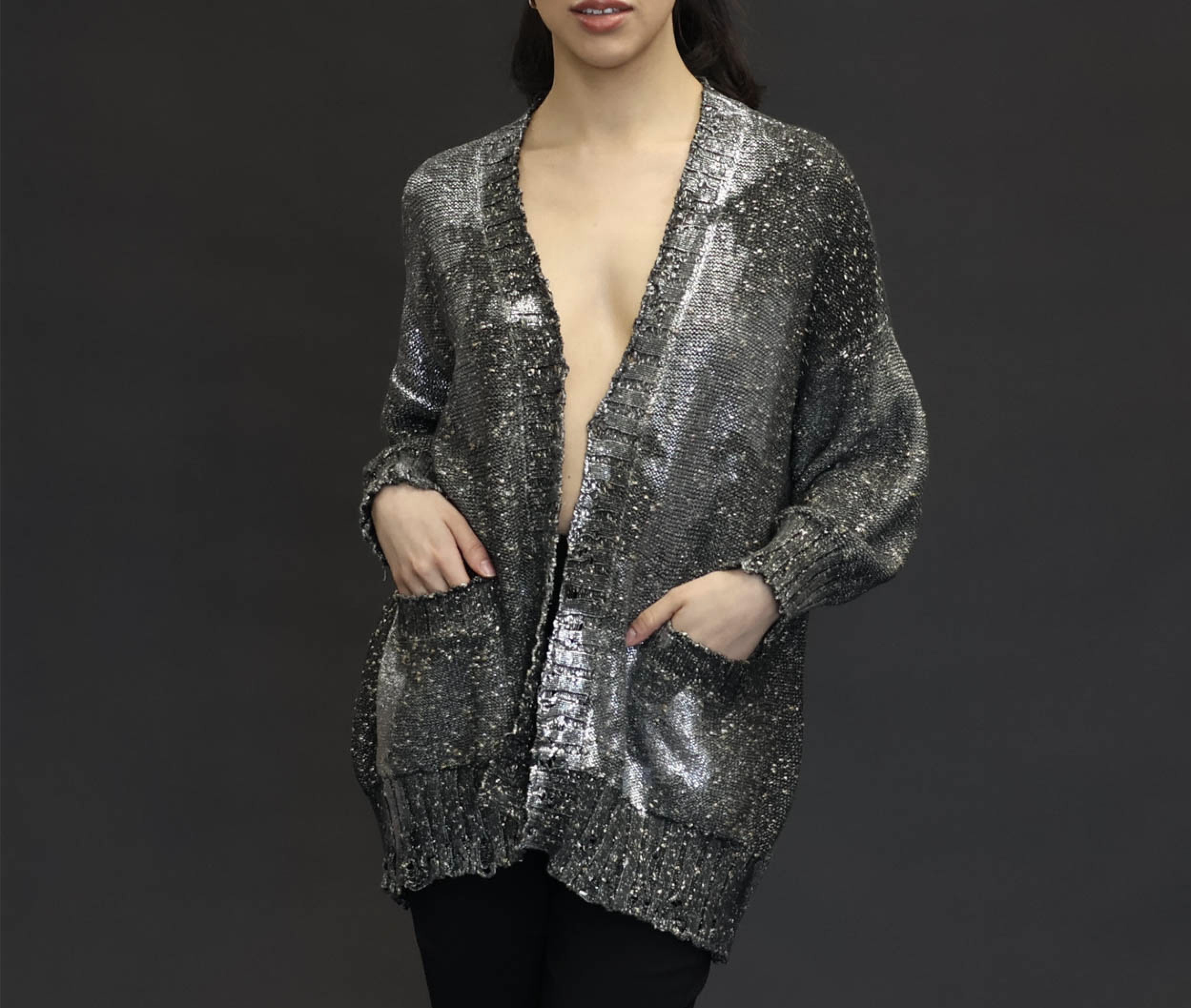 Metallic Knots Avant Toi Cotton Cardigan with Lamination