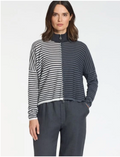 Sarah Pacini Oversized Zip Cardigan Tricolor Blue Grey Stripes