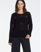 Sarah Pacini Openwork Seamless Linen Sweater In Black
