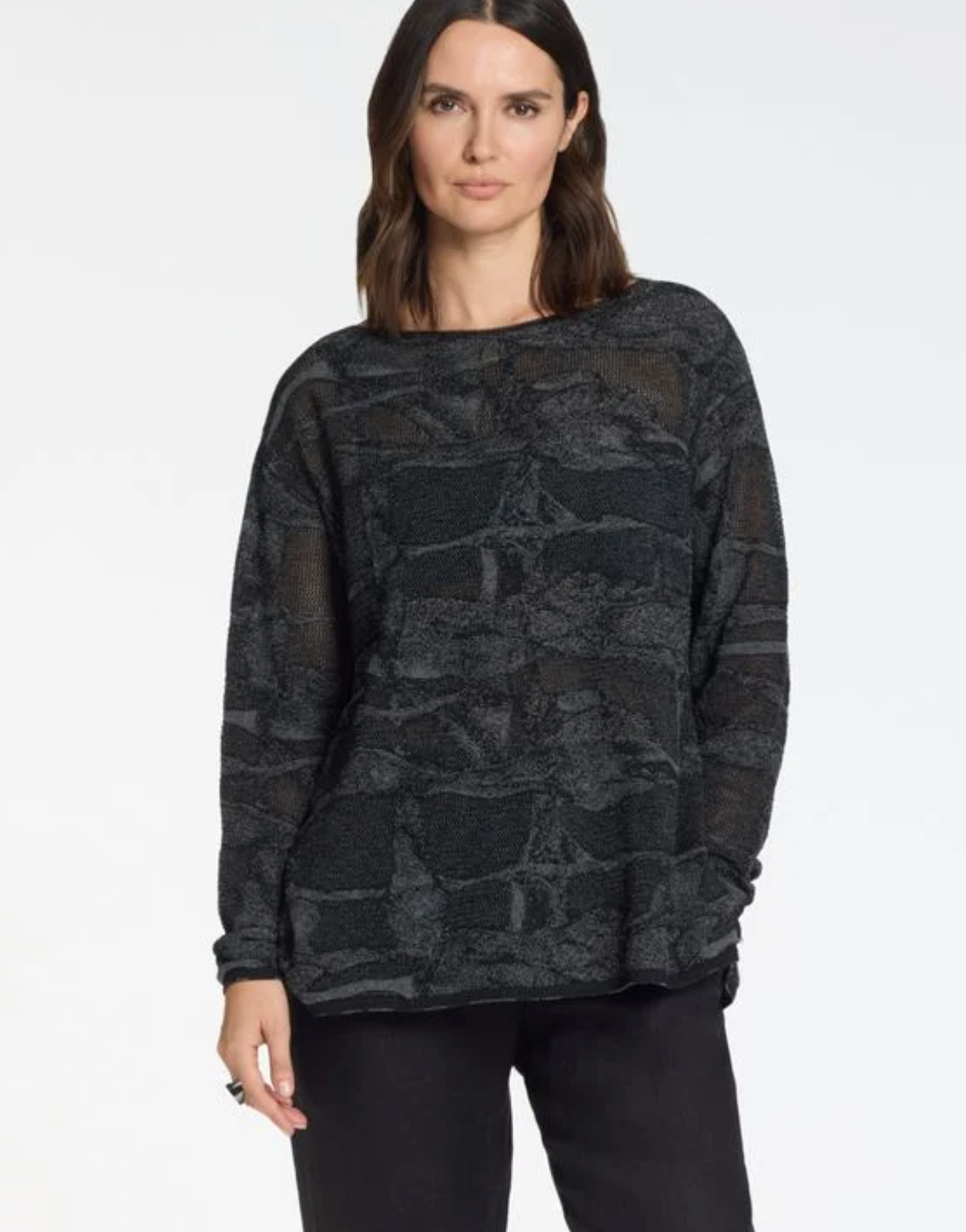 Sarah Pacini Casual Sweater Two-Tone Jacquard In Black