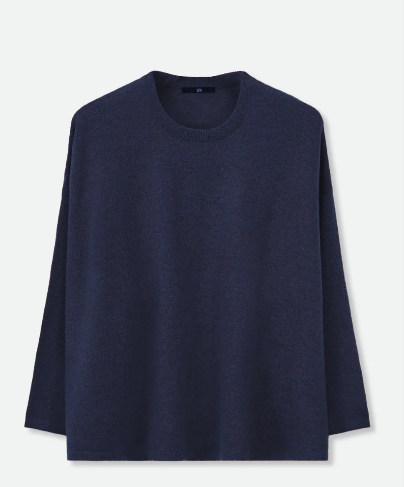 Jarbo Marlow Oversized Boxy Crewneck Cashmere Blend Sweater in Dark Navy