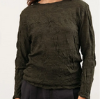 Pas De Calais Crinkle-Finish Wool Gauze Jersey Crewneck Pullover in Khaki