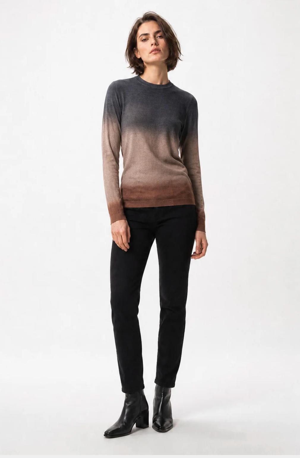 Soren Crew in Hand-Dyed Cashmere in French Roast