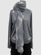 Suzusan Washable Merino Wool Crewneck Pullover Makiage Shibori Nemaki in Silver Gray/ Natural White