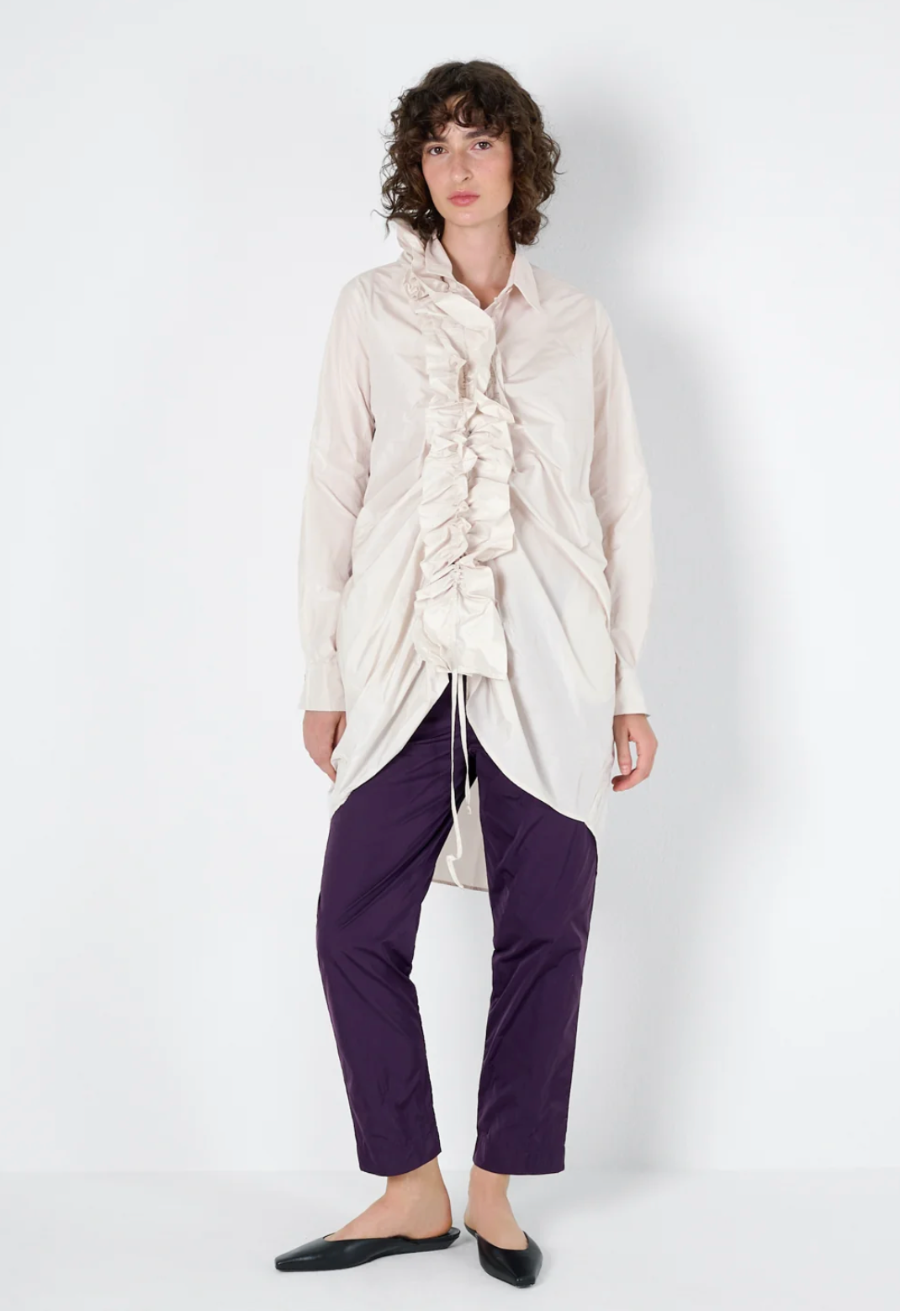 Katharina Hovman Long Ruffle Blouse in White