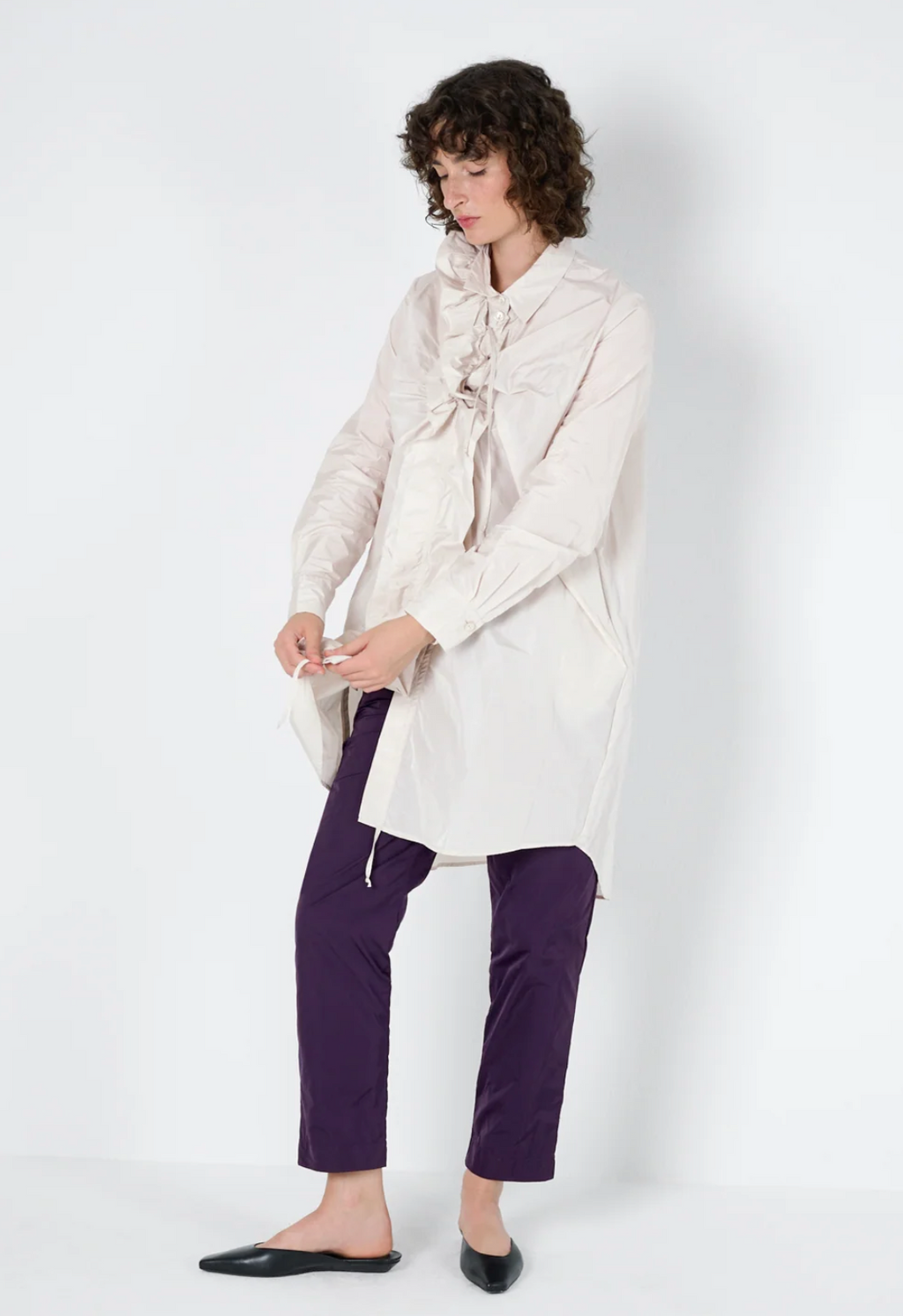Katharina Hovman Long Ruffle Blouse in White