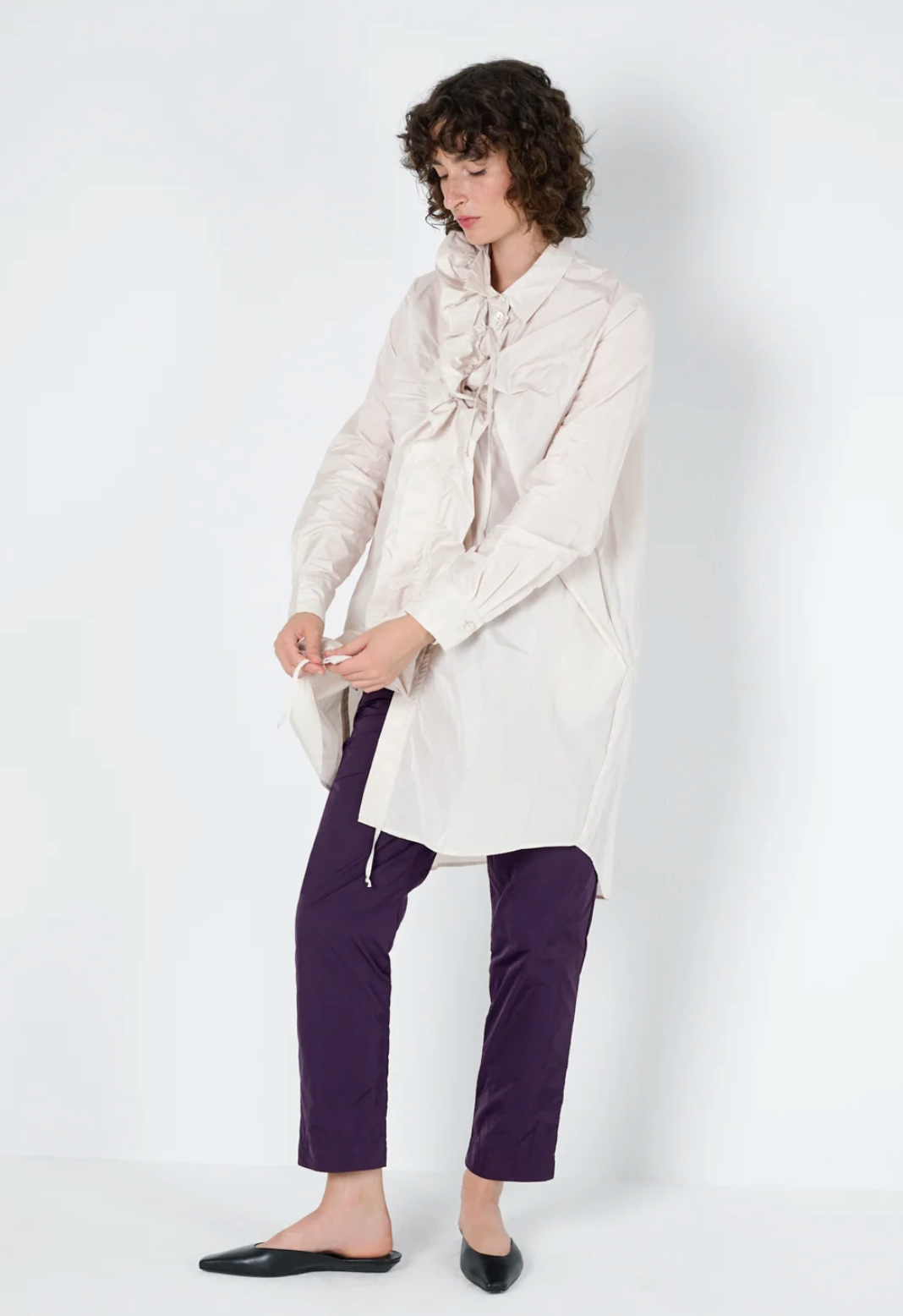 Katharina Hovman Long Ruffle Blouse in White