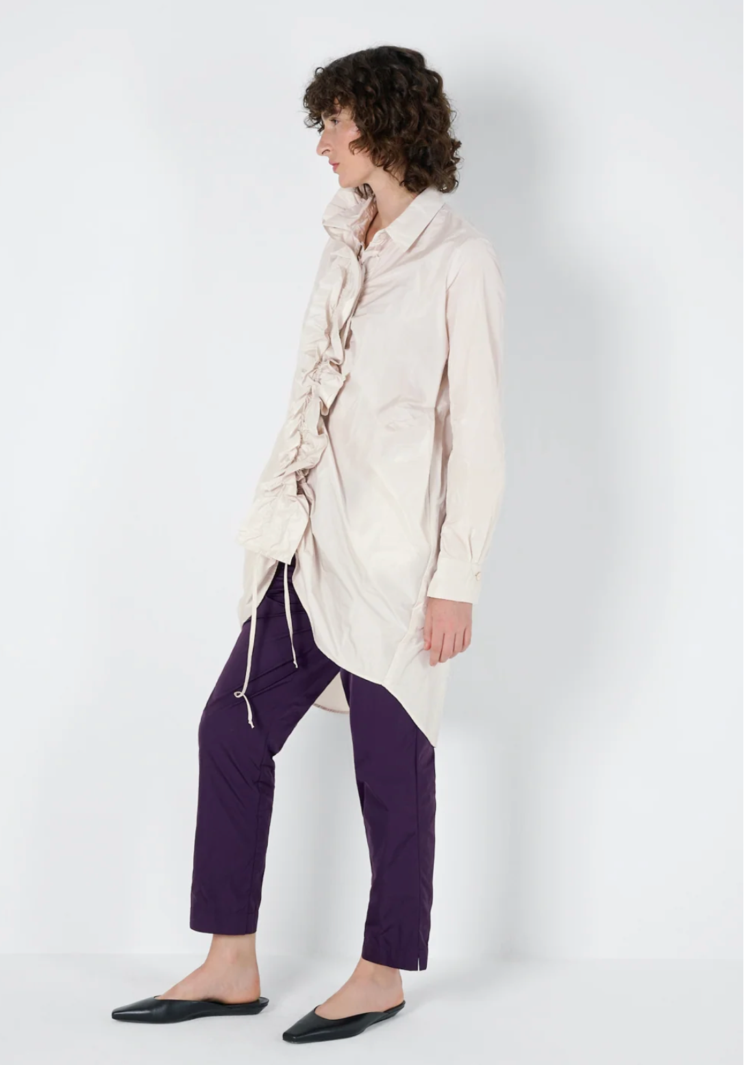Katharina Hovman Long Ruffle Blouse in White
