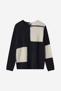 Suzusan Cashmere Seamless Pullover Long Itajime Shibori "Block" in Black/Light Gray