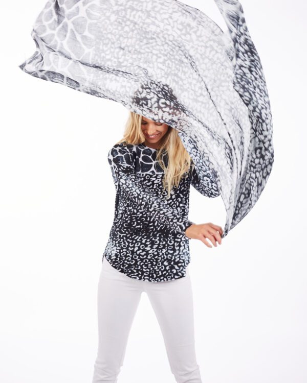 COTTON SCARF - B & W GIRAFFE TOP LEOPARD BOTTOM