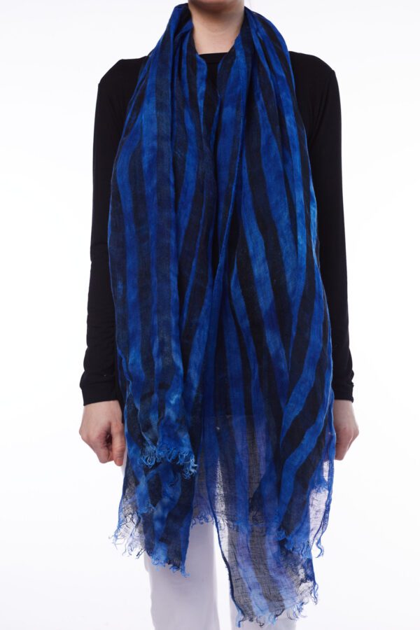 LINEN SCARF - ELECTRIC BLUE BLACK STRIPE