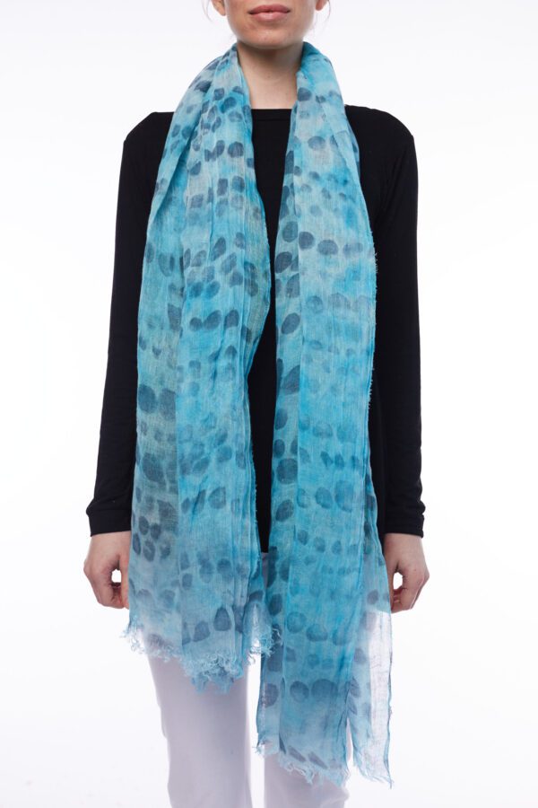 LINEN SCARF - AQUA GREY DOTS