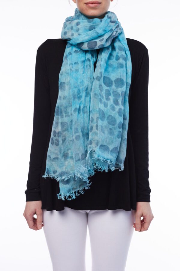 LINEN SCARF - AQUA GREY DOTS - Image 2