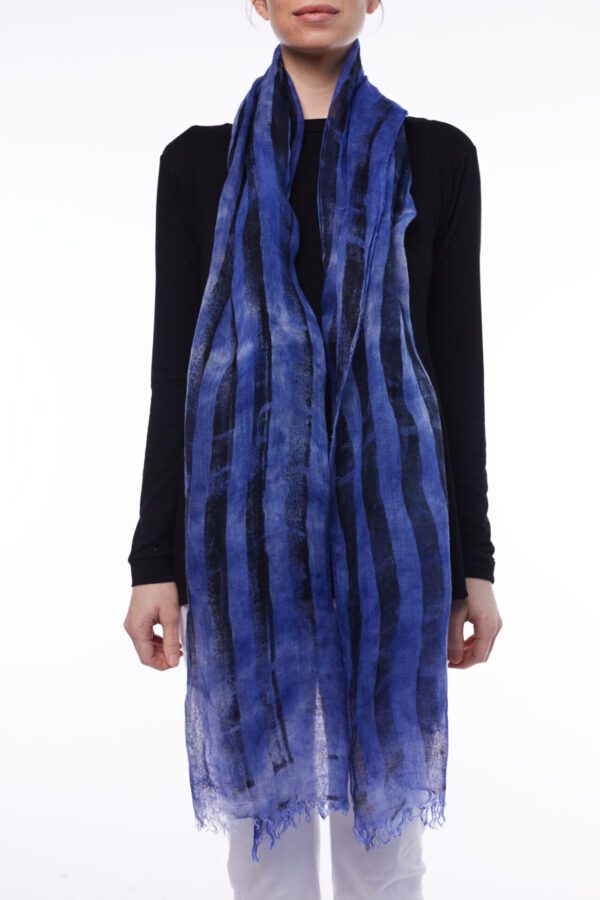 LINEN SCARF - VIOLET BLACK STRIPE