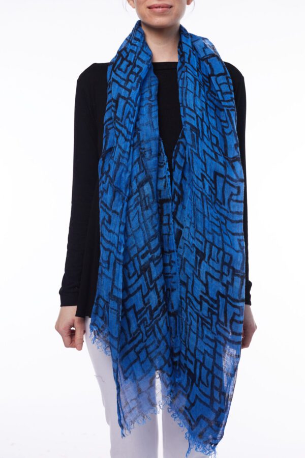 LINEN SCARF - BLUE HORIZON BLACK GEOMETRIC