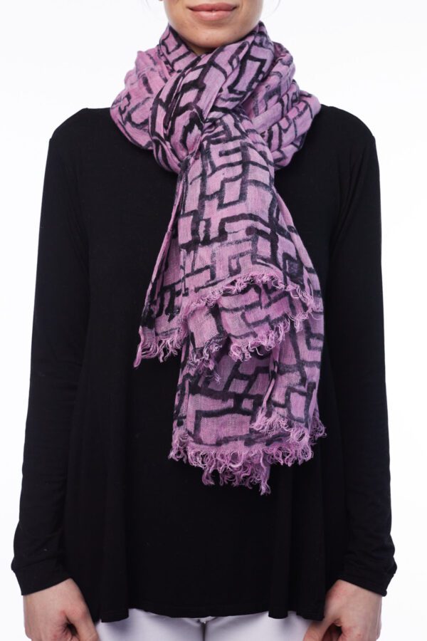 LINEN SCARF - PINK BLACK GEOMETRIC - Image 2