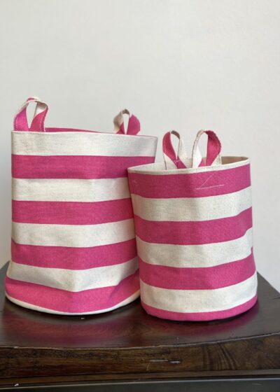 A Pink and White Stripes Cloth Bags for Vases