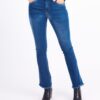 A Woman in a Long Blue Color Jeans With Wide Ends