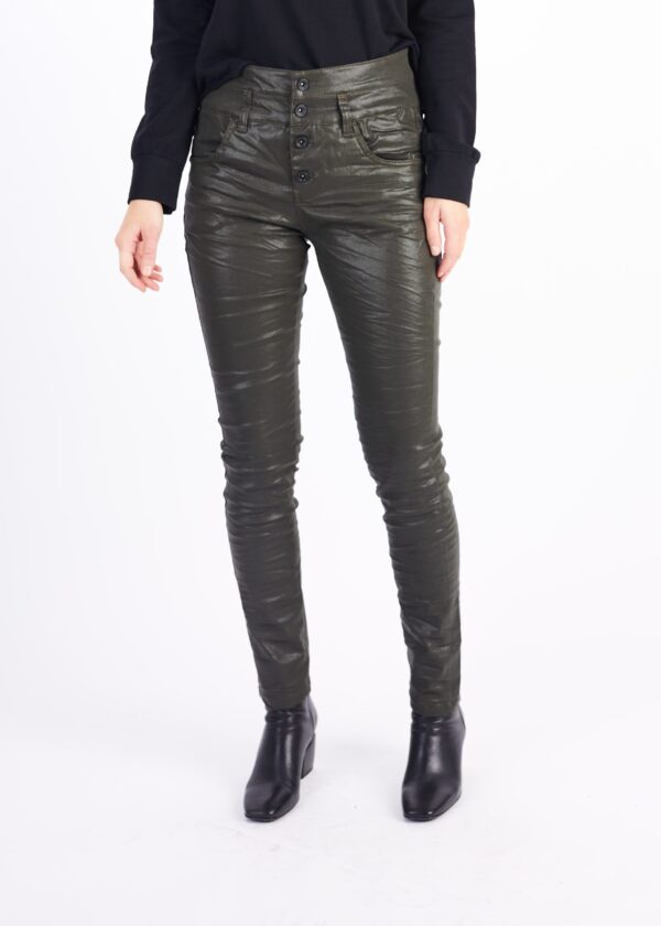 ZVOOV OLIVE COATED JEANS - Image 2