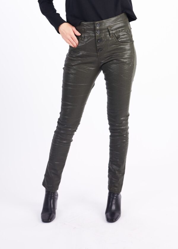 ZVOOV OLIVE COATED JEANS - Image 3