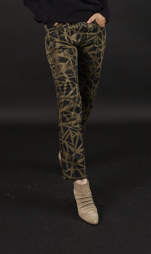 OLIVE & BLACK STAIN GLASS CROP JEANS