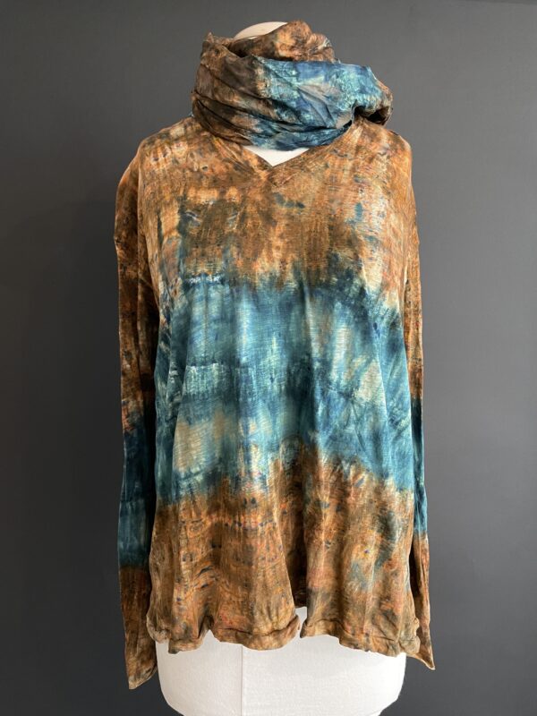 A Brown and Teal Tone Full Slave Shirt With Scarf