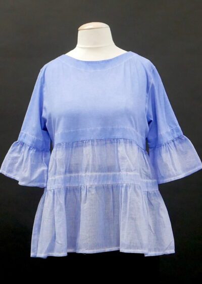 A Blue Color Top With a Pleated Hem