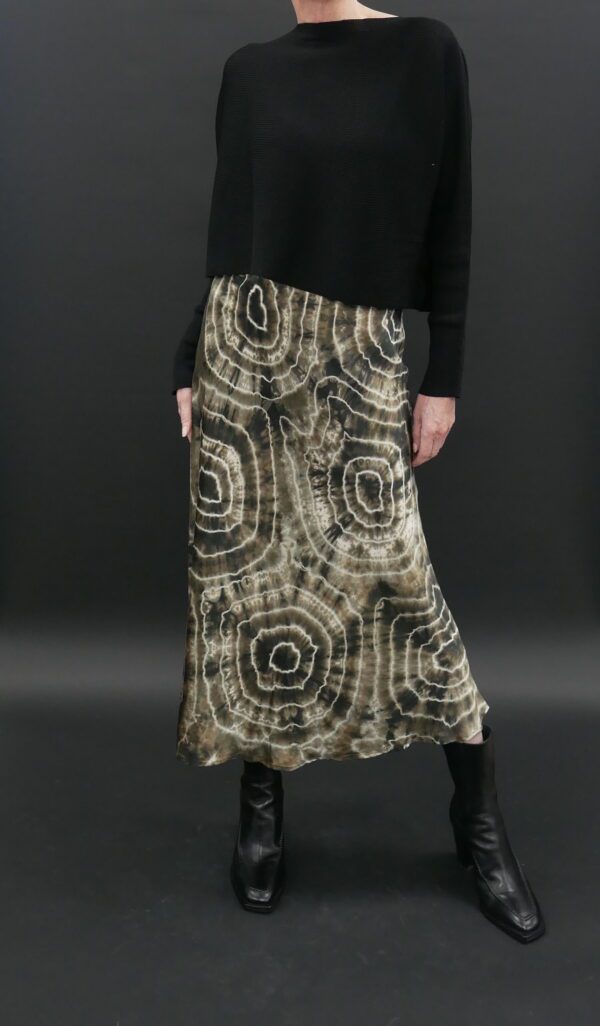 ANNIE TURBIN SILK CHARMEUSE BIAS SKIRT IN KHAKI GEODE - Image 2