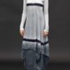 GILDA MIDANI LONG BALLOON DRESS STRIPES BLACK + PEWTER + WHITE - Image 4