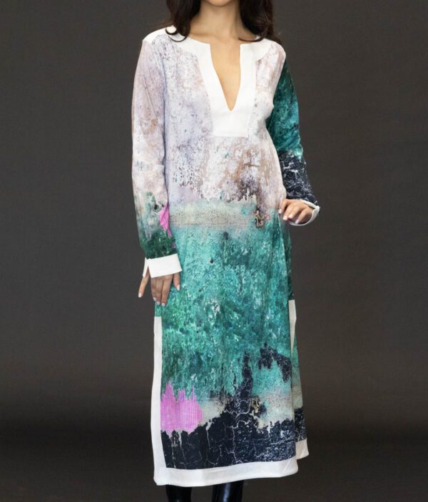 PRINTED ARTWORKS KAFTAN IN AQUA - Image 5