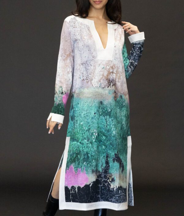 PRINTED ARTWORKS KAFTAN IN AQUA - Image 3