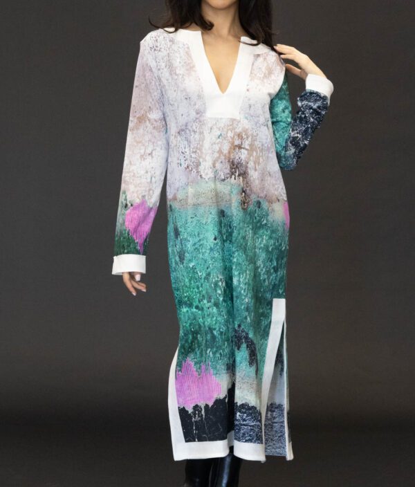 PRINTED ARTWORKS KAFTAN IN AQUA - Image 2