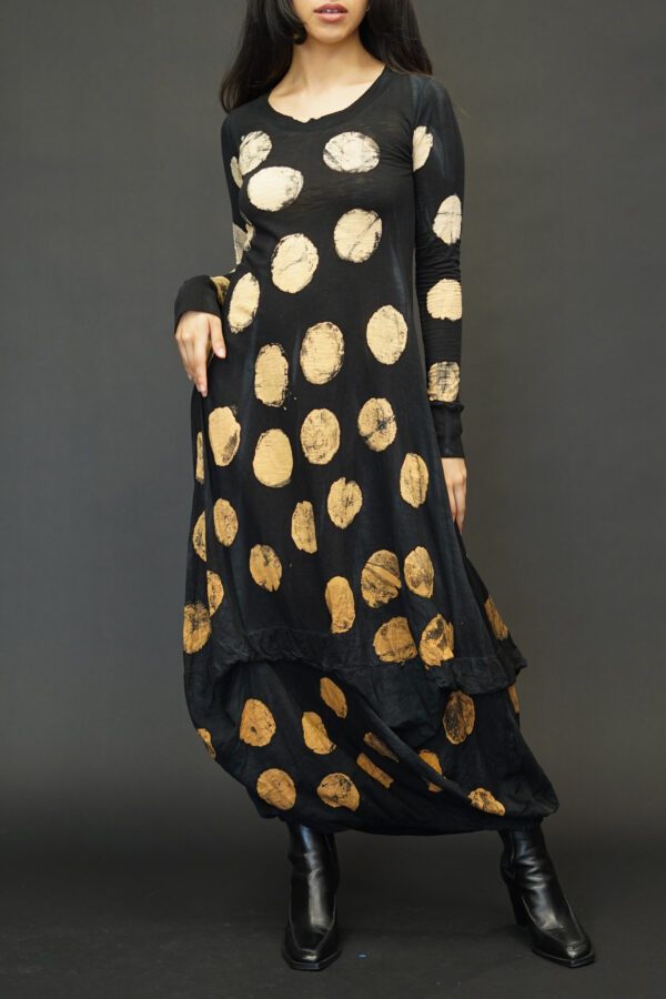 GILDA MIDANI LONG BALLOON DRESS POIS BLACK + DEGRADE CARAMEL - Image 2