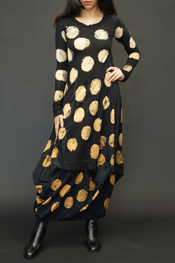 GILDA MIDANI LONG BALLOON DRESS POIS BLACK + DEGRADE CARAMEL - Image 4