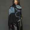 SUZUSAN WOOL AND CASHMERE BLACK IVORY HAND FRINGED SHAWL - Image 9