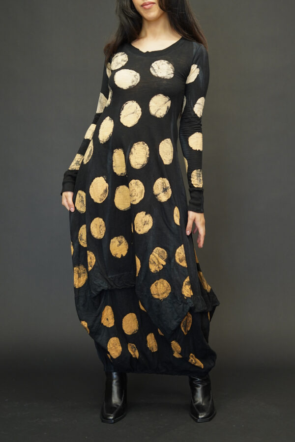 GILDA MIDANI LONG BALLOON DRESS POIS BLACK + DEGRADE CARAMEL - Image 3