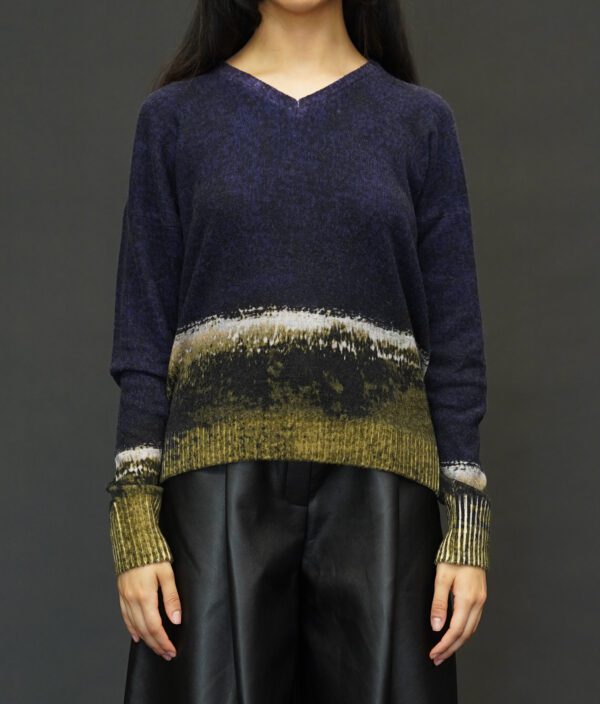 PRINTED ARTWORKS CASHMERE V NECK PULLOVER IN ROTHKO BLUE GREEN