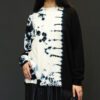 SUZUSAN CASHMERE SEAMLESS WIDE PULLOVER MADARA SHIBORI IN BLACK/NATURAL WHITE