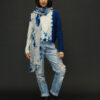 SUZUSAN CASHMERE FRINGED KNIT SHAWL DARK BLUE-LIGHT - Image 2