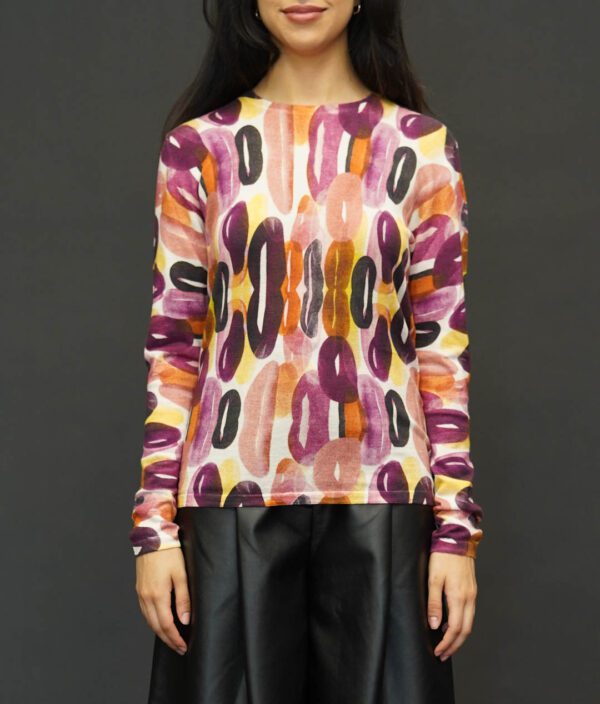 PRINTED ARTWORKS CASHMERE SILK PULLOVER IN ALEX PURPLE