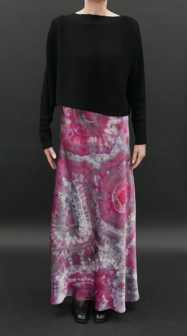 ANNIE TURBIN LONG BIAS SILK SKIRT IN RASPBERRY GEODE