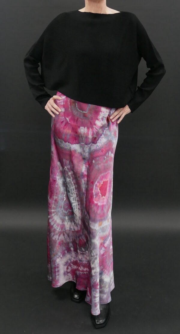 ANNIE TURBIN LONG BIAS SILK SKIRT IN RASPBERRY GEODE - Image 3