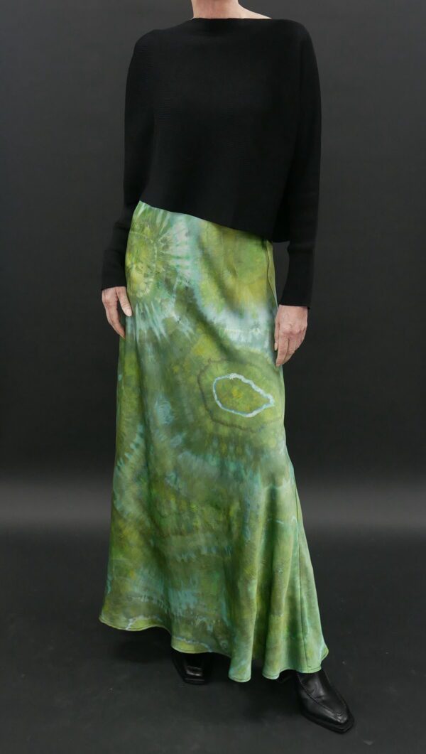 ANNIE TURBIN LONG BIAS SILK SKIRT IN GREEN GEODE - Image 2